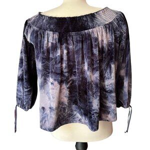 American Eagle Outfitters Velour Peasant Blouse Sz Small Blue Velvet Tie Dye